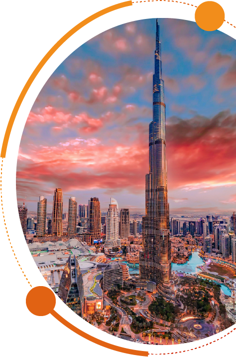 View of the Burj Khalifa and surrounding buildings